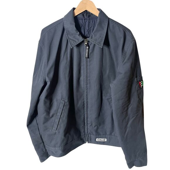 Corazzo Armored Motorcycle Shop Jacket Zip Up Diamond Quilted Lined Navy Large
